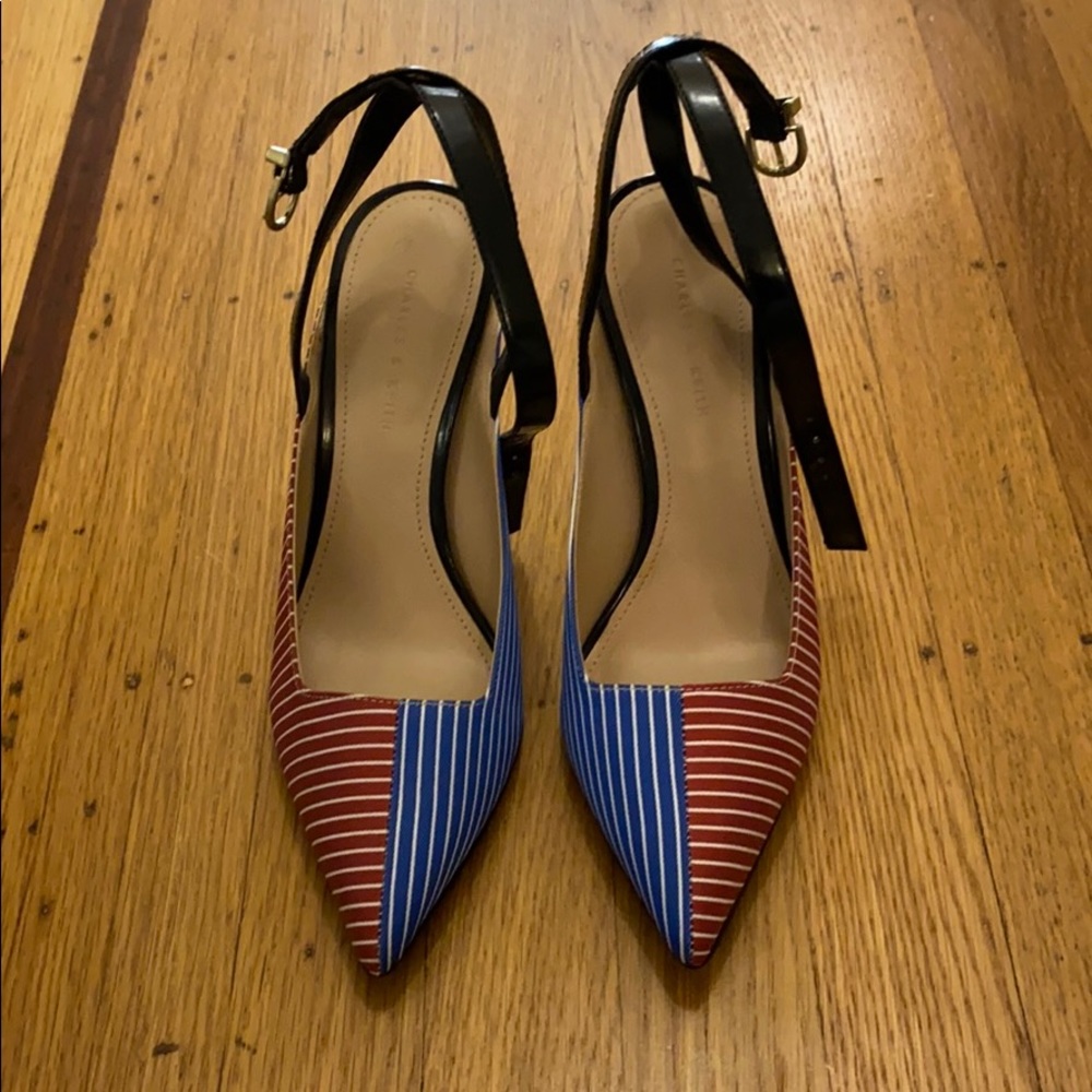 Charles Keith red, white & blue heels, never worn